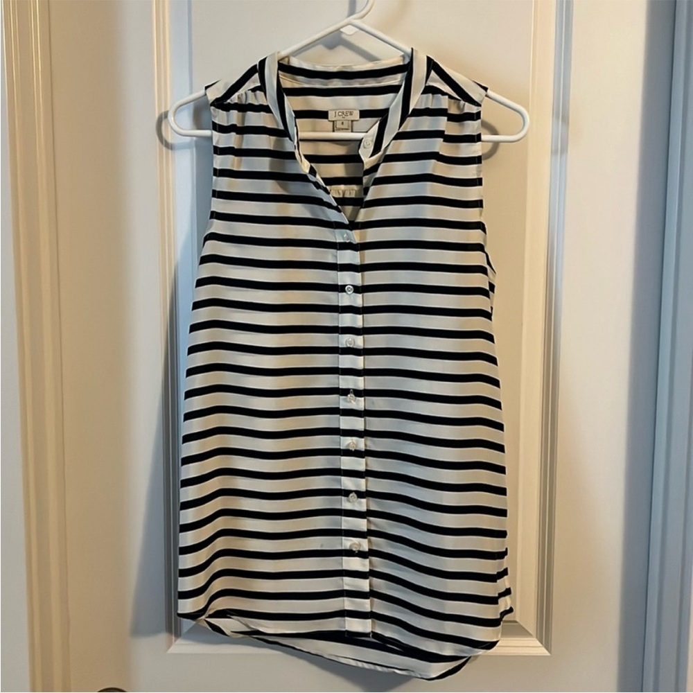 J Crew Factory Navy and White Striped Sleeveless Top